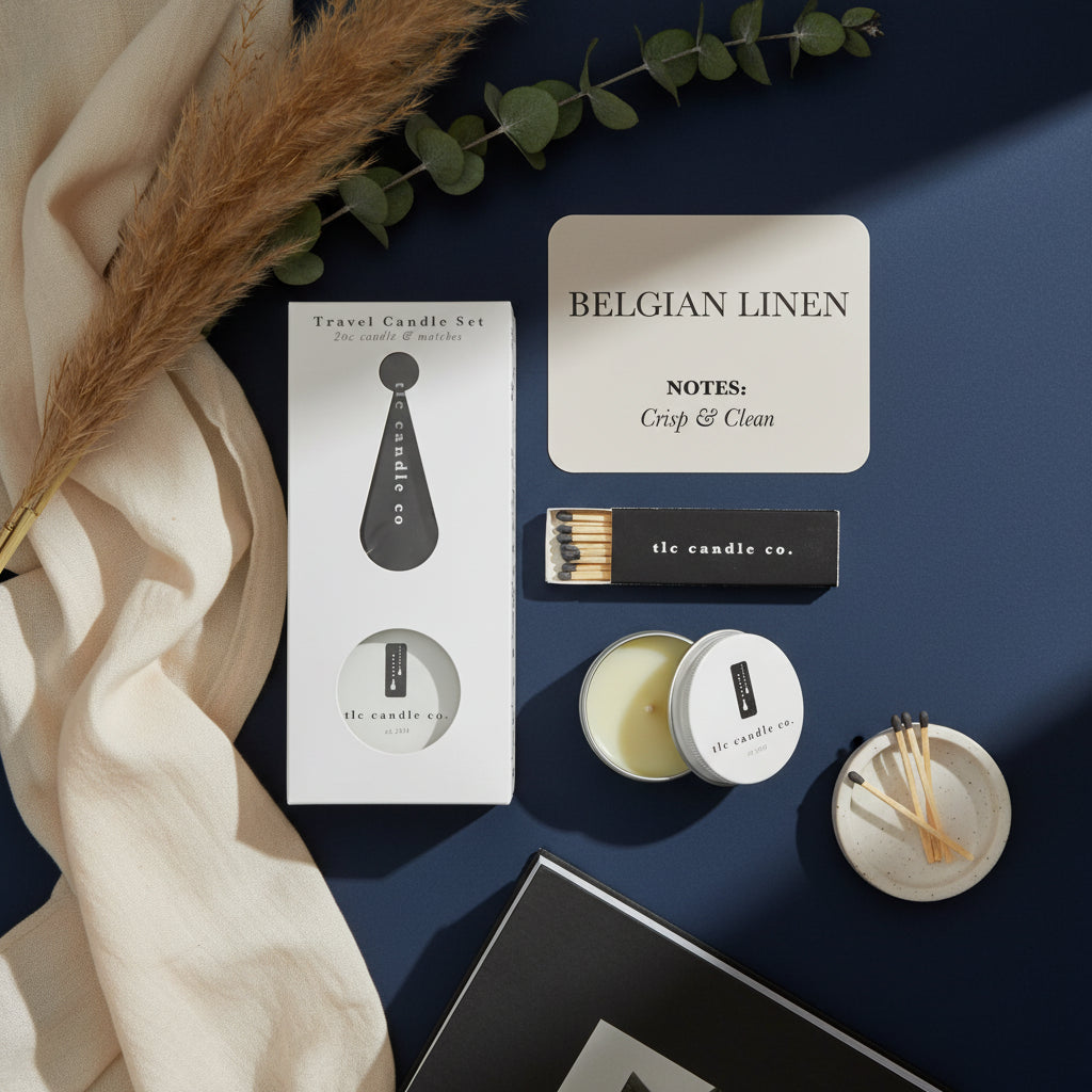 Belgian Linen — Crisp & Clean Travel Candle with Matches