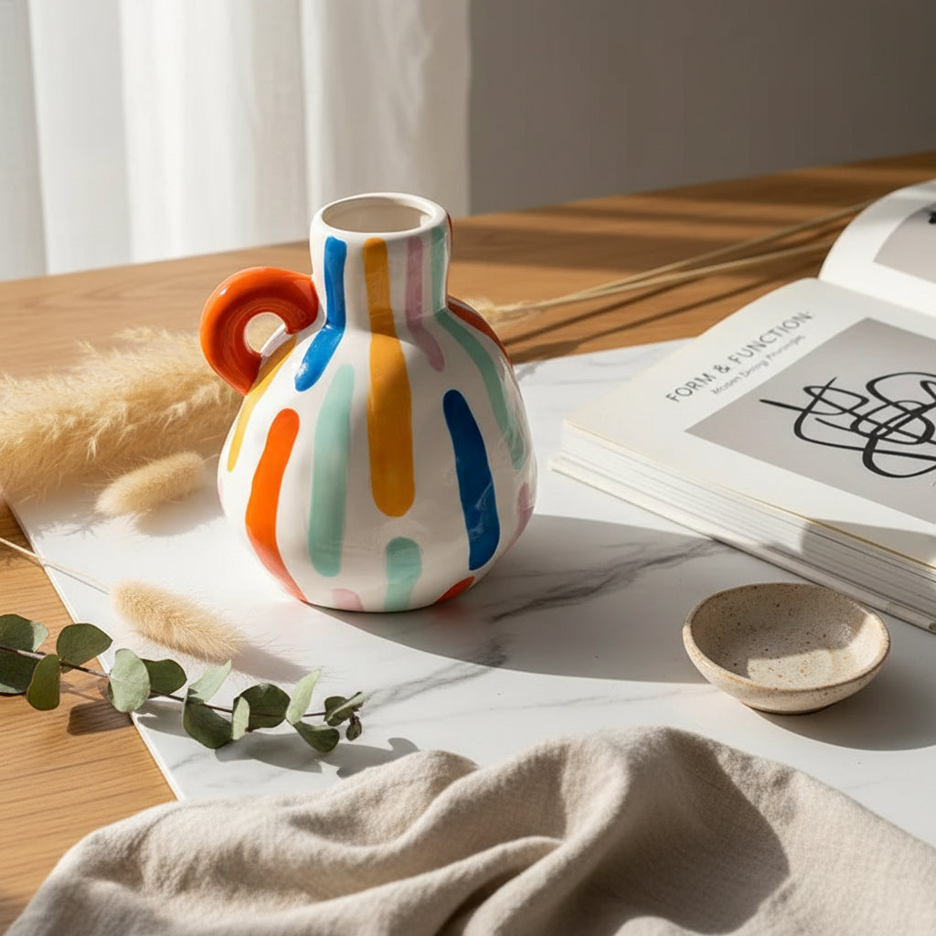 Lumi Stripe — Hand-Painted Colorful Ceramic Vase Collection