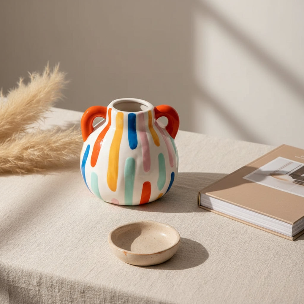 Lumi Stripe — Hand-Painted Colorful Ceramic Vase Collection