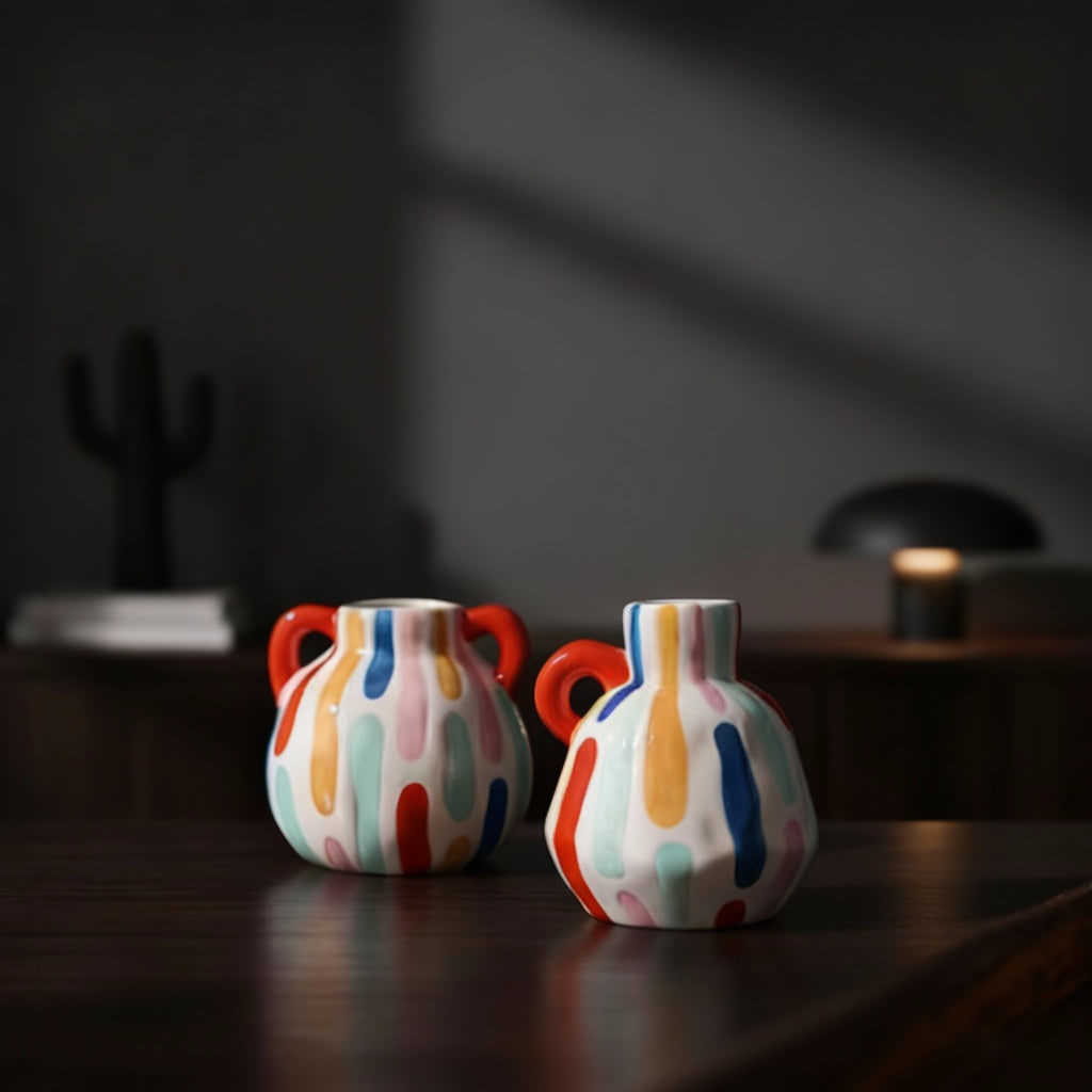 Lumi Stripe — Hand-Painted Colorful Ceramic Vase Collection